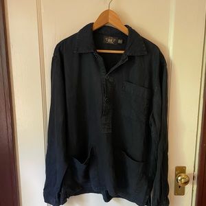 RRL Ralph Lauren Navy Linen Cotton Smock L